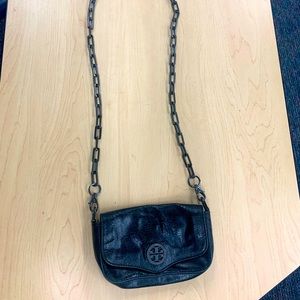 Tory Burch Black MiniBag Gunmetal CrossBody Clutch